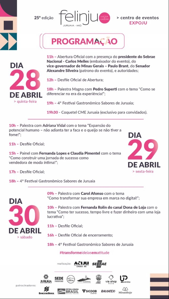 programacao felinju 2022 feira de lingerie de juruaia mg evento desfile horarios