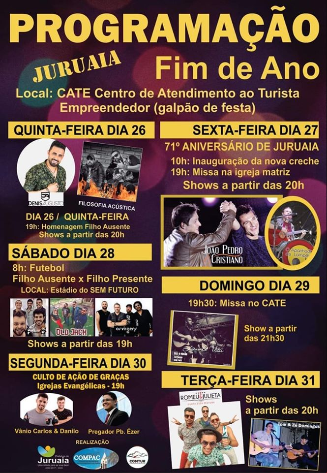 aniversario juruaia 2019 festa fim de ano programacao reveillon